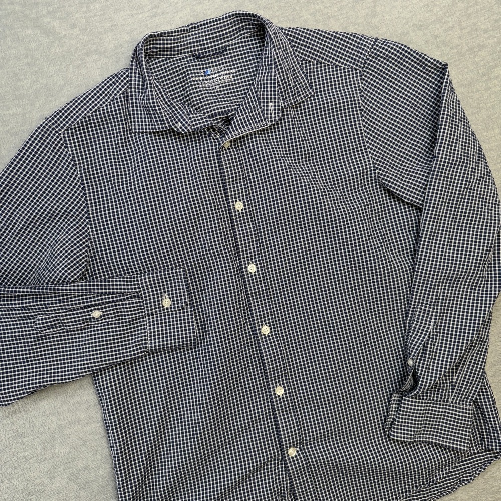 Vineyard Vines Shirt Medium Navy Gingham Check On The Go Performance Seersucker